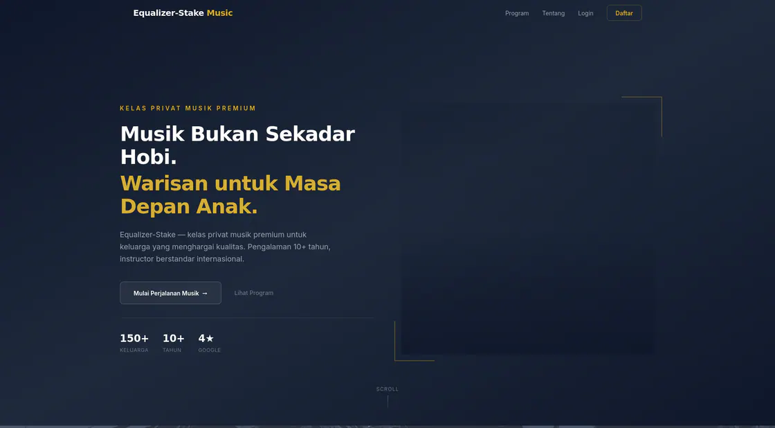 Equalizer-Stake landing-page prototype for music courses and studio reservations.