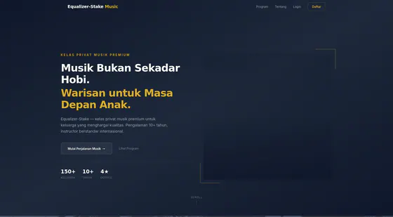 Equalizer-Stake landing page prototype. Visible figures are sample interface content.